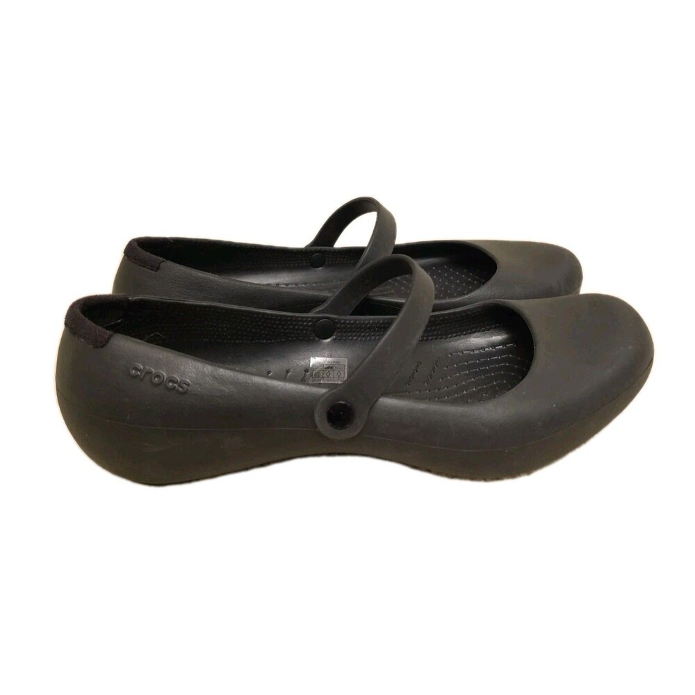 Crocs Womens Alice Work Flats Classic Black Mary Jane Shoes Slip Resistant Sz 12